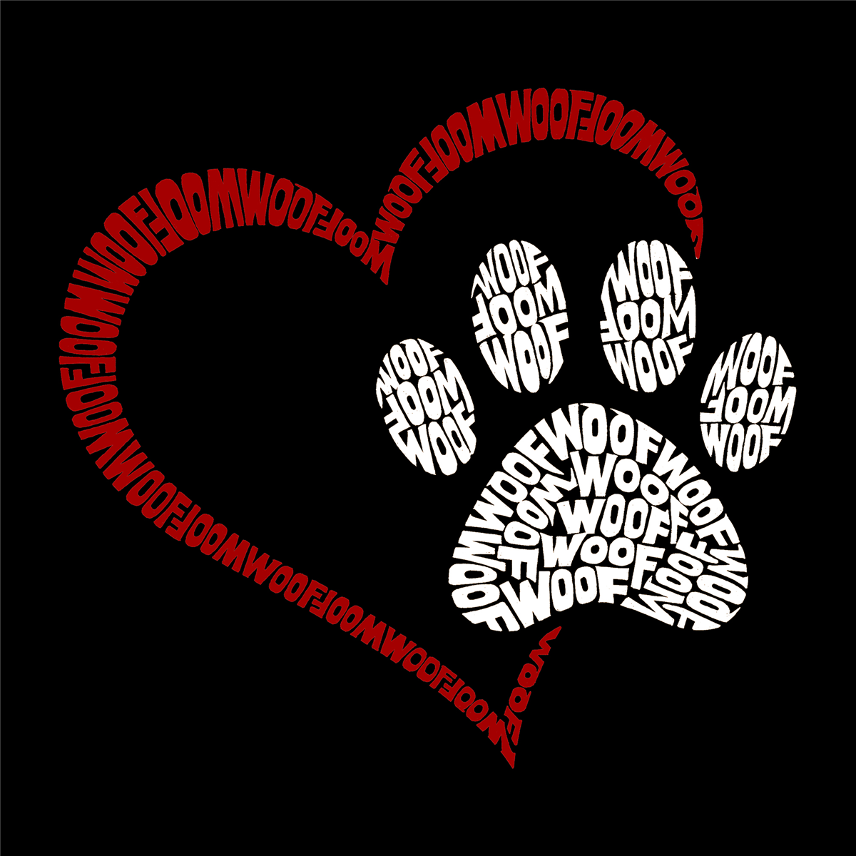 Womens LA Pop Art Paw Heart Woof Word Art Short Sleeve Tee