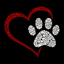 Womens LA Pop Art Paw Heart Woof Word Art Short Sleeve Tee