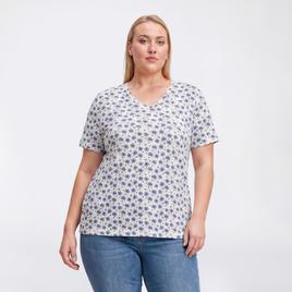 Plus Size Hasting & Smith Short Sleeve Floral & Leaf V Neck Tee