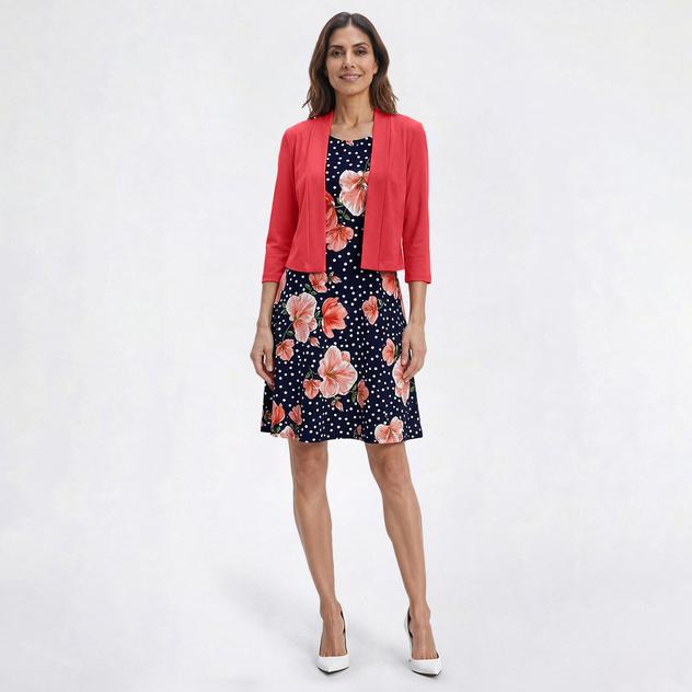 Womens Perceptions 3/4 Sleeve Floral Jacket Dress