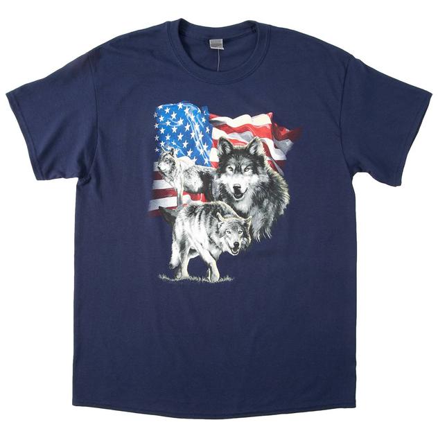 Mens Patriotic Wolf Pack Flag Short Sleeve Graphic Tee