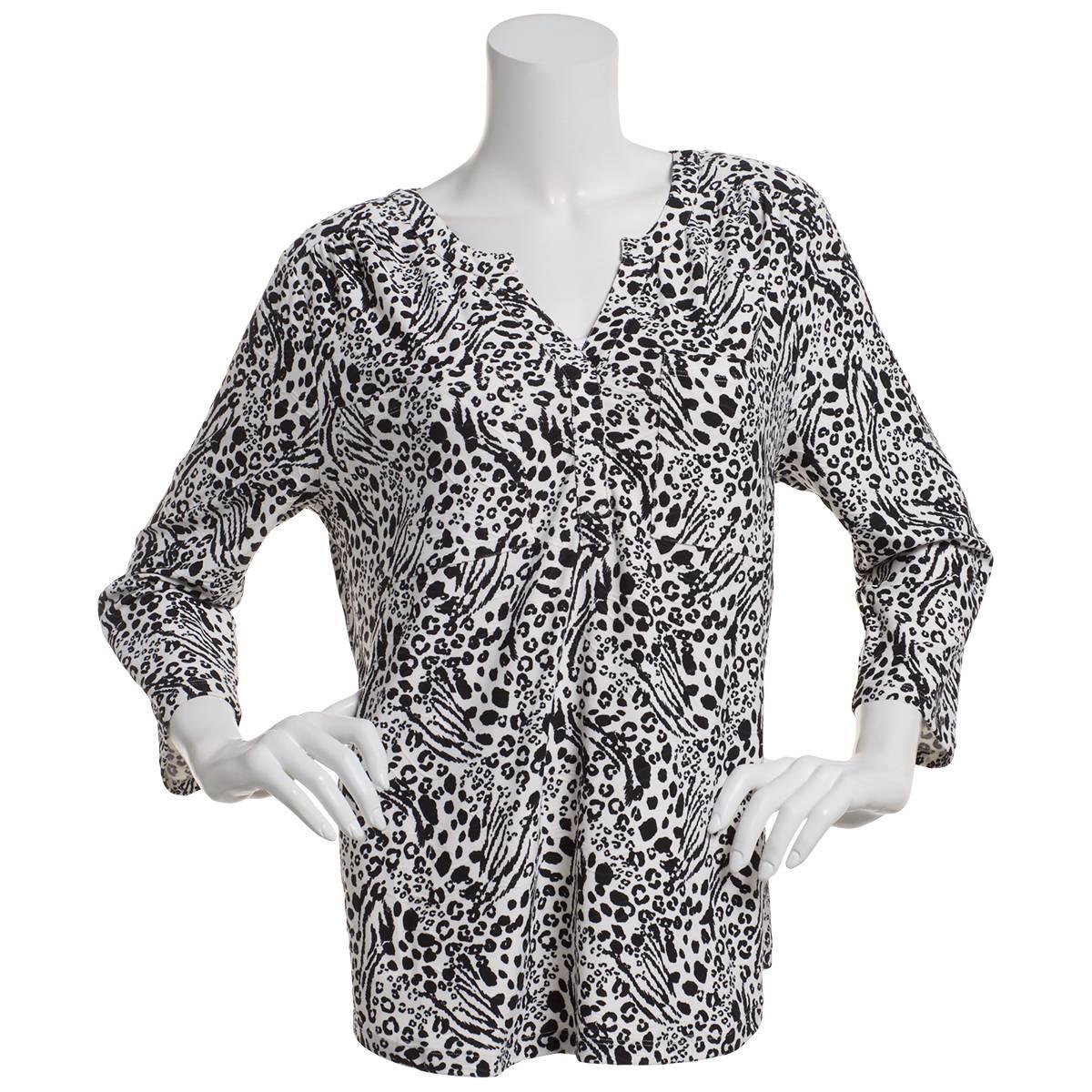 Womens Emily Daniels 3/4 Sleeve Jacquard Split Neck Blouse