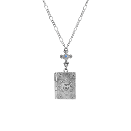 Symbols of Faith Silver Cross & Bible Locket Holy Family Necklace