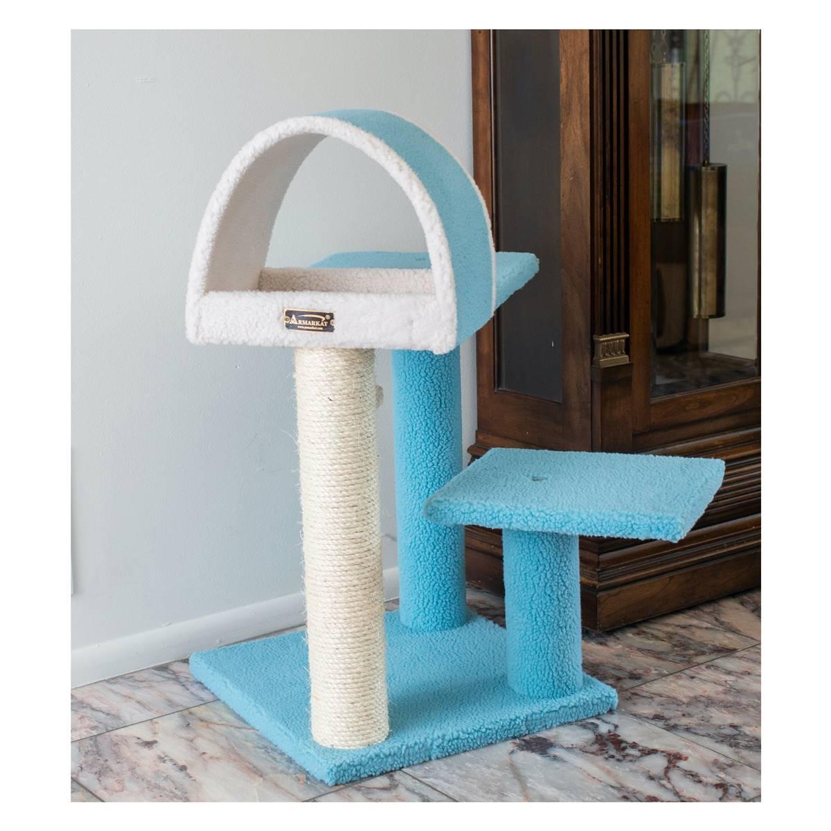 Armarkat 29in. Sky Blue Real Wood Cat Tree w/ Scratcher & Tunnel