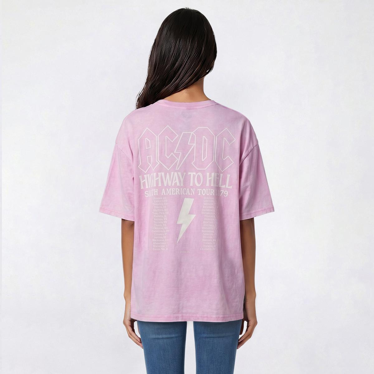 Juniors C-Life Mineral Wash AC/DC Tour Oversized Tee