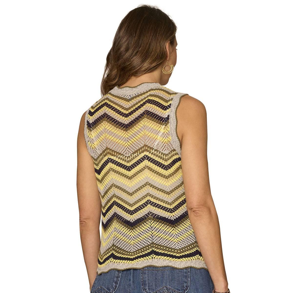 Womens Democracy Sleeveless Scallop Neck Chevron Sweater
