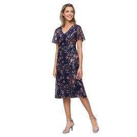 Petite SLNY Flutter Sleeve V Neck Sequin Floral Dress