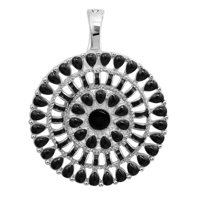 Wearable Art Round Disc with Jet Black Stones Enhancer Pendant