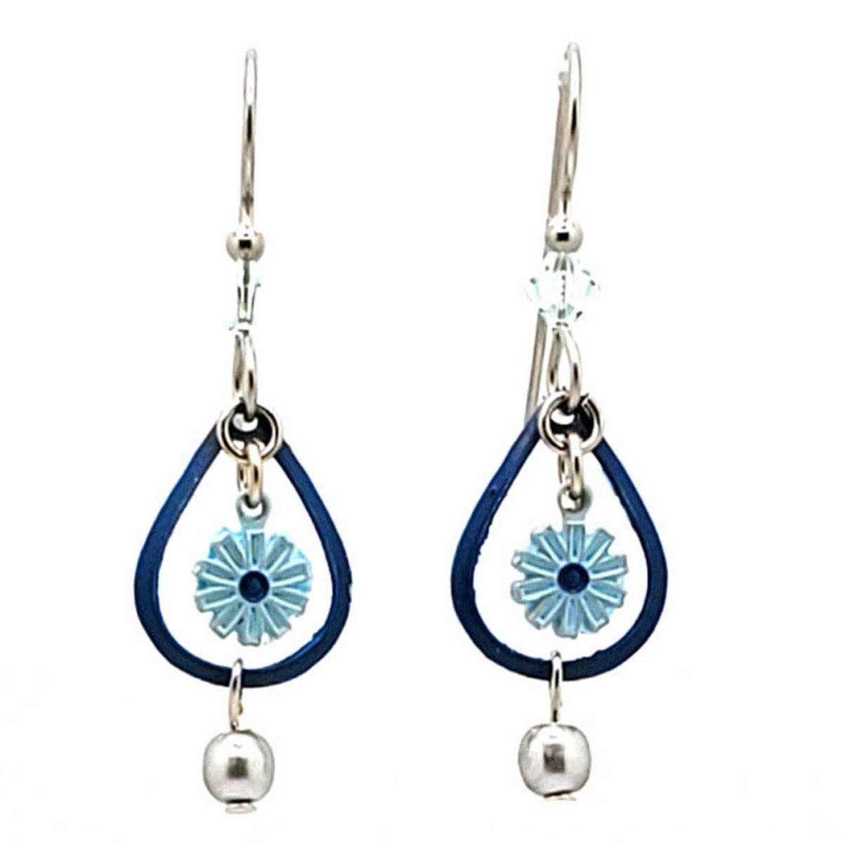 Silver Forest Silver-Tone & Blue Teardrop Flower Earrings