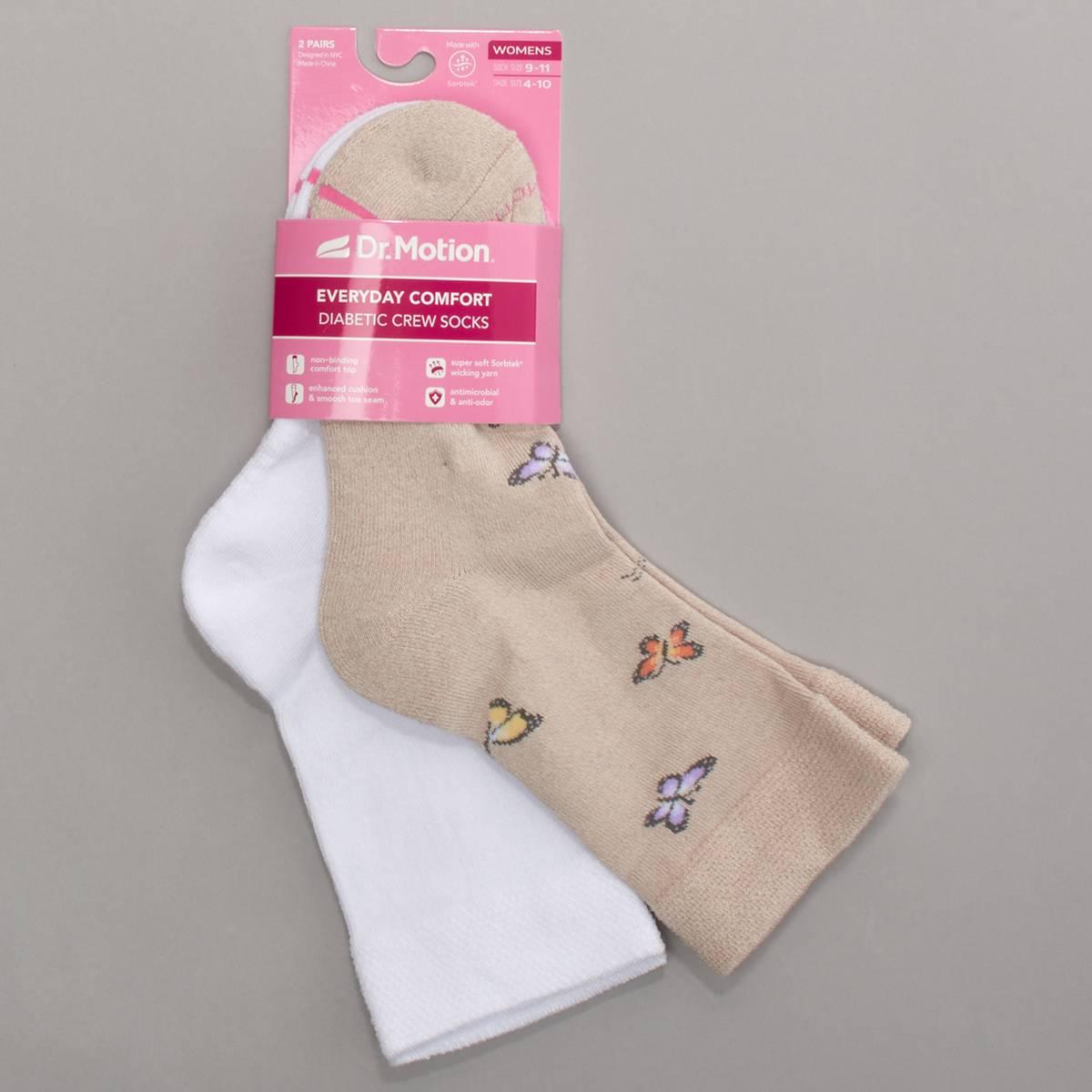 Womens Dr. Motion(R) 2pk. Butterfly Comfort Top Diabetic Socks