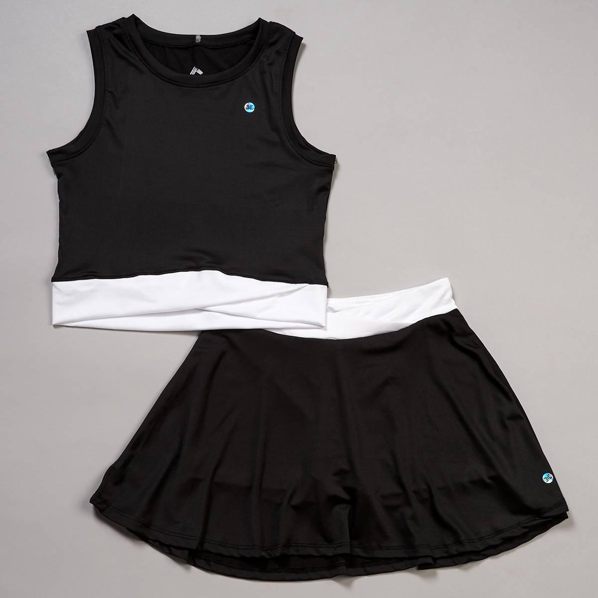 Girls (7-12) RBX 2pc. Crossover Tank & Skort Set - Black/White