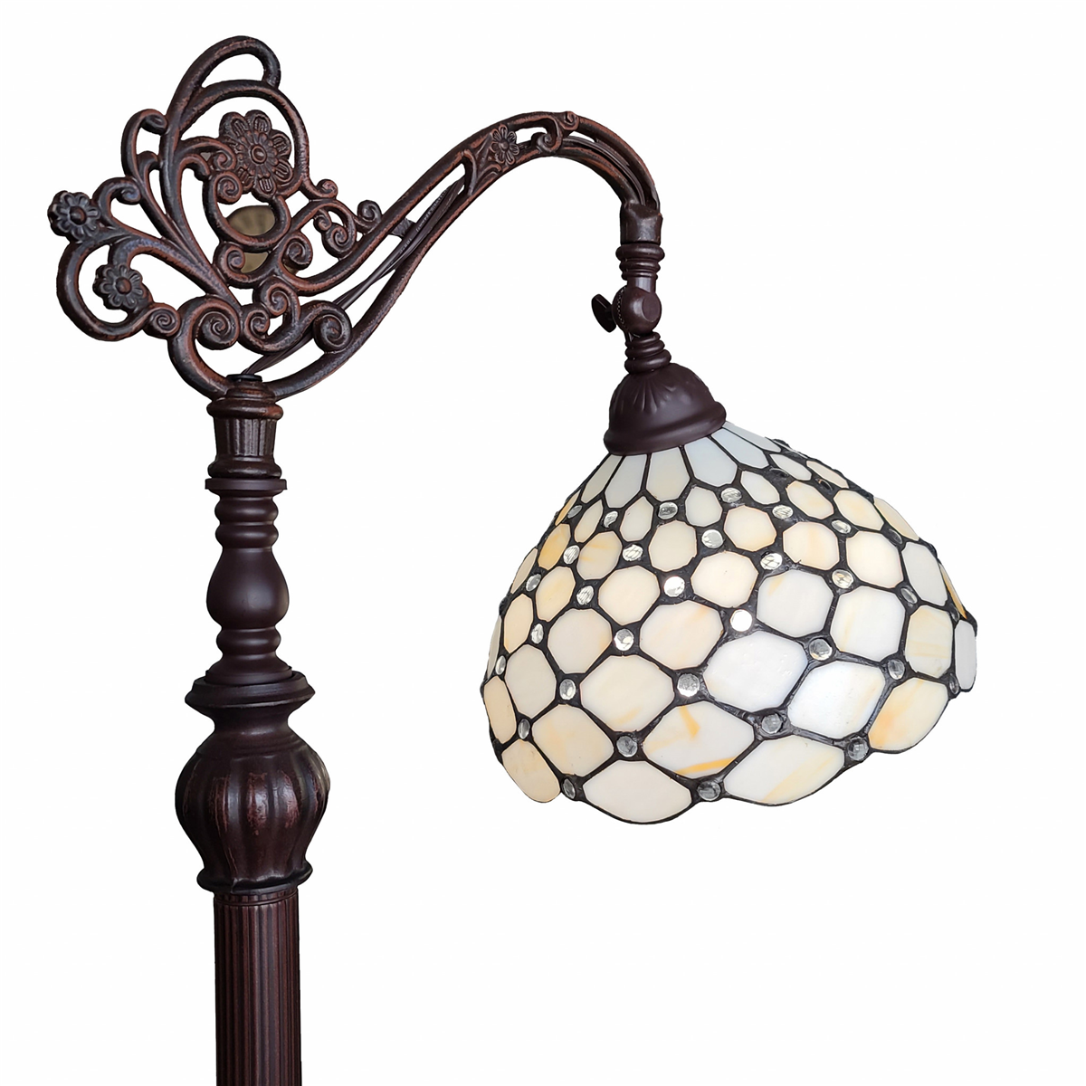 HomeRoots 62in. Brown Metal Floor Lamp With Glass Shade