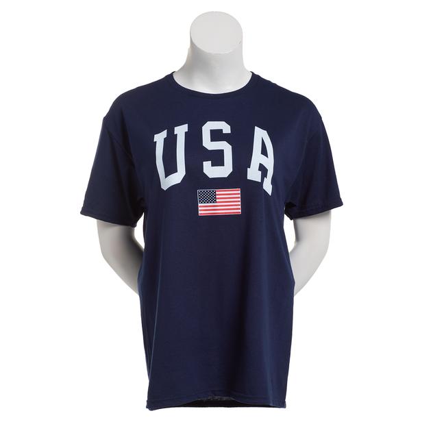 Womens Jerzees Solid Short Sleeve USA  American Flag Tee