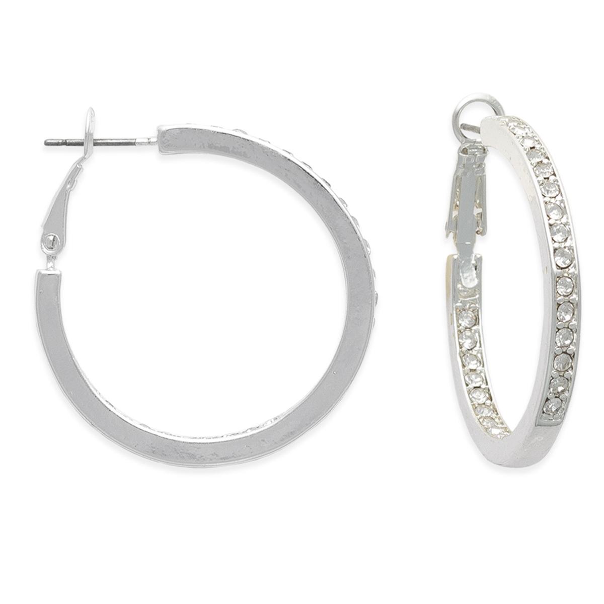 Freedom Nickel-Free Silver-Tone In & Out Crystal Hoop Earrings