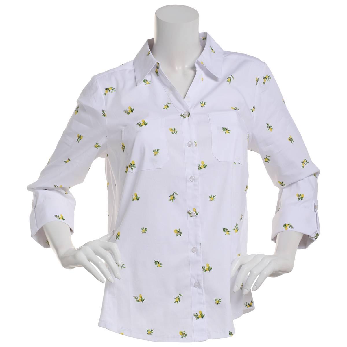 Womens Emily Daniels 3/4 Sleeve Lemon Casual Button Down