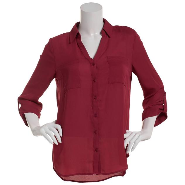 Juniors A. Byer Roll Tab Sleeve Light Weight Portofino Blouse