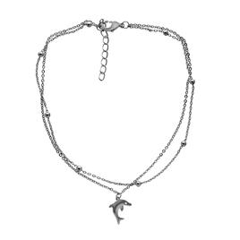 Barefootsies Diamond Accent Dolphin 2 Strand Anklet Bracelet