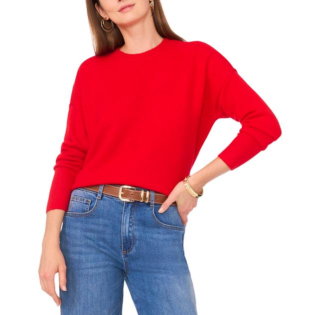 Womens Vince Camuto Long Sleeve Solid Seamed Front Tunic Sweater