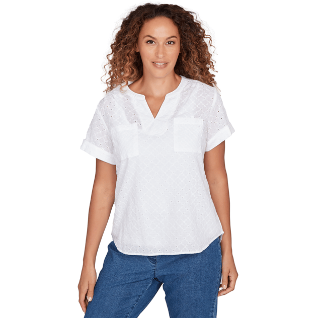 Petite Hearts of Palm All Sun and Games Woven Eyelet Blouse