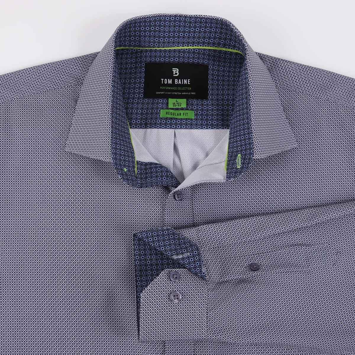 Mens Tom Baine Regular Fit Diamond Dress Shirt - Dark Blue
