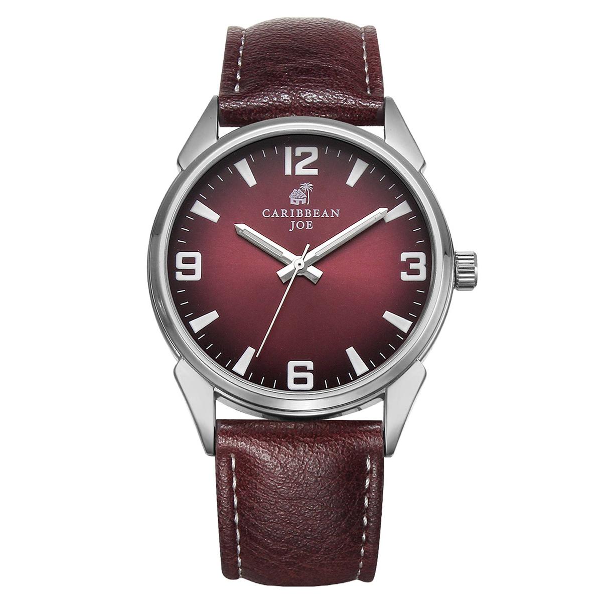 Mens Caribbean Joe Silver-Tone Burgundy Dial Watch - CJ7158SL