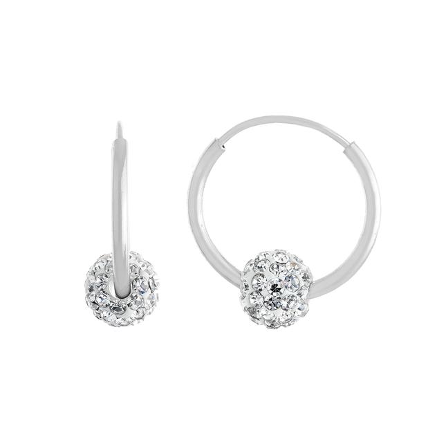 Athra Sterling Silver Endless Hoop with Crystal Ball Earrings
