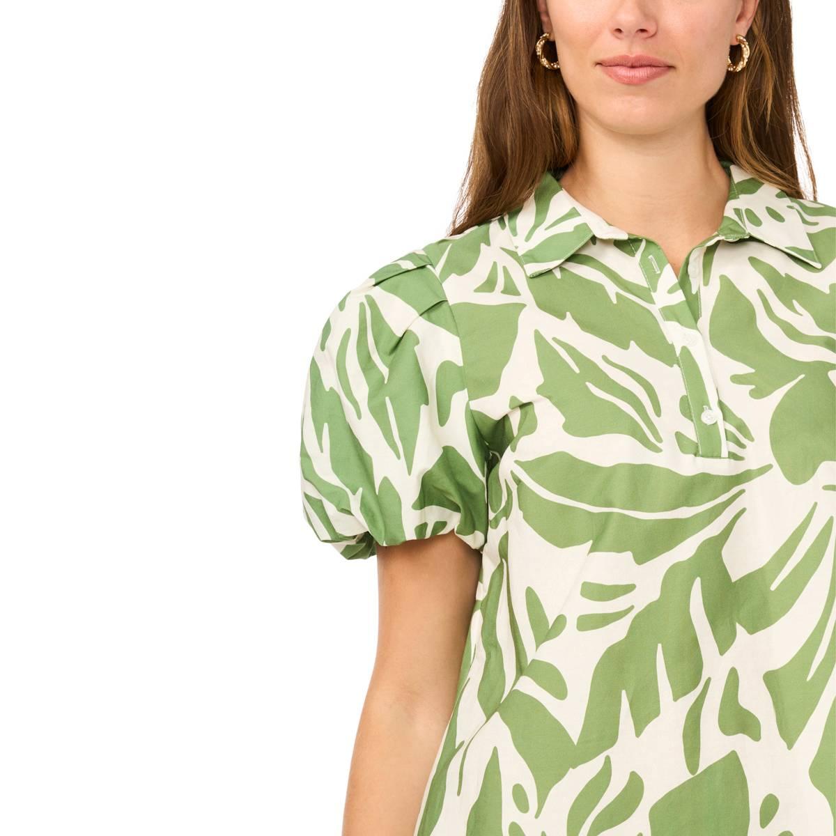 Womens MSK Short Puff Sleeve Abstract Cotton Shirtdress