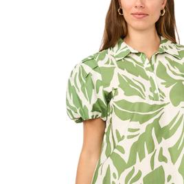 Womens MSK Short Puff Sleeve Abstract Cotton Shirtdress