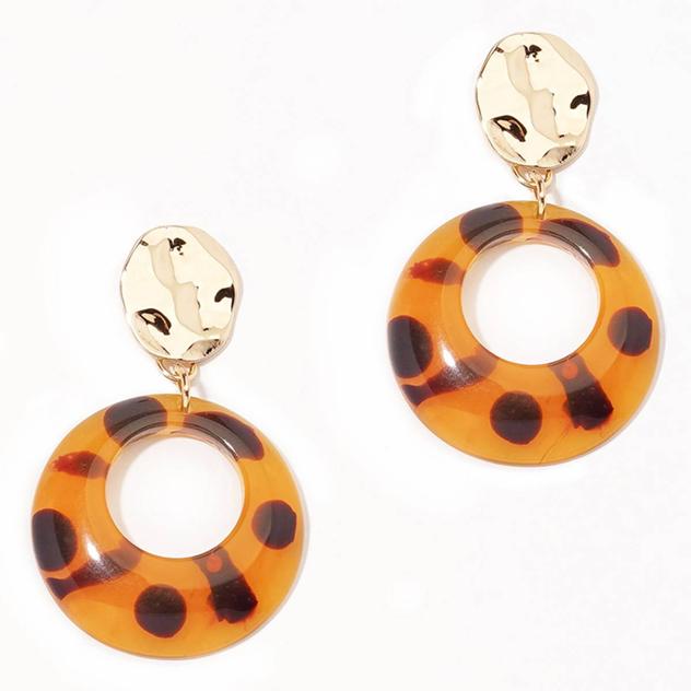 Ashley Cooper™ Hammered Metal Disc w/ Faux Tortoise Drop Earrings