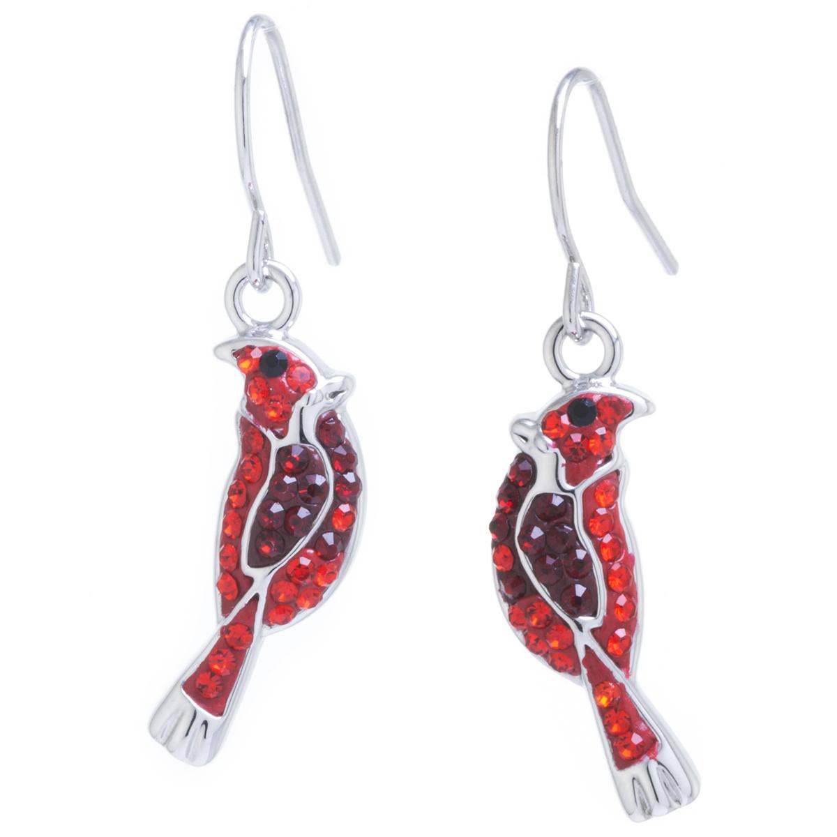 Fine Silver Plated & Crystal Cardinal Drop Earrings