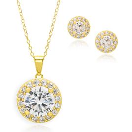 2pc. Gold Plated & CZ Round Halo Earrings & Pendant Set