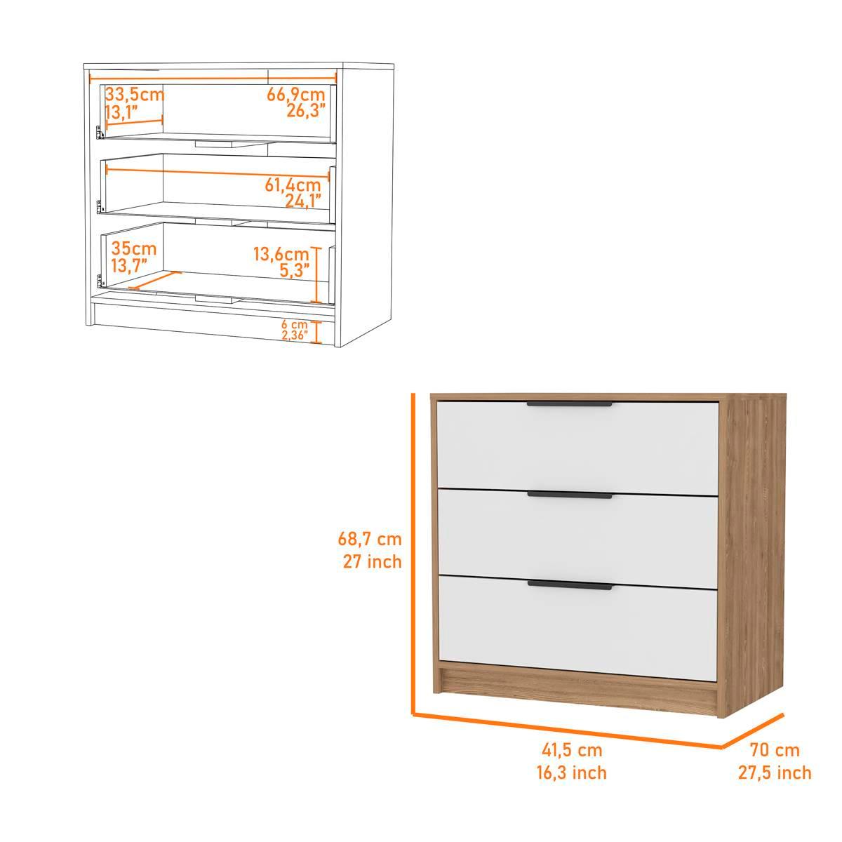 FM FURNITURE Washington White 3 Drawer Dresser