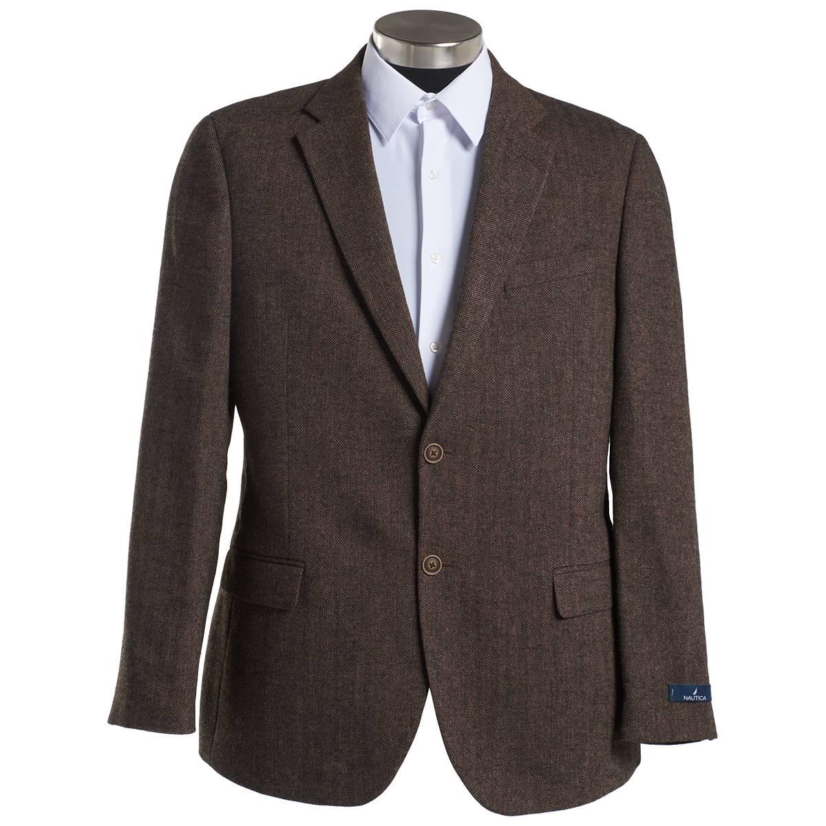 Mens Nautica Herringbone Faux Lambswool Sport Coat - Brown