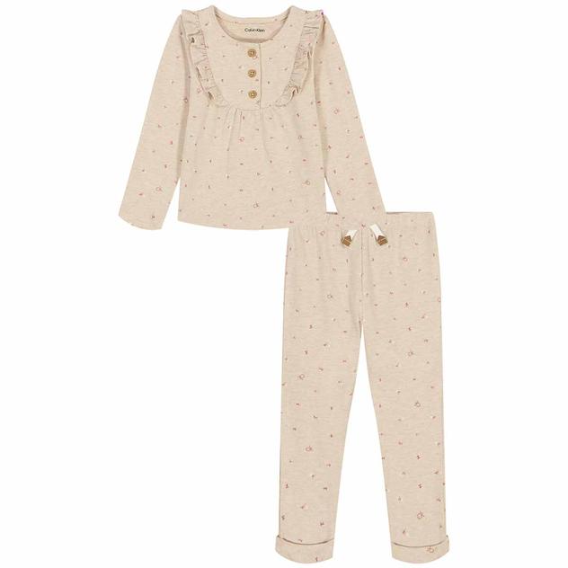 Baby Girl (3-9M) Calvin Klein Ruffle Emblem Heart Top & Pants Set