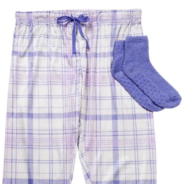 Womens Attraction De Nuit Plaid Velour Pajama Pants with Socks