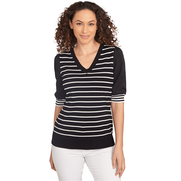 Womens Emaline Phoenix Stripe Two-in-One Puff Sleeve Sweater