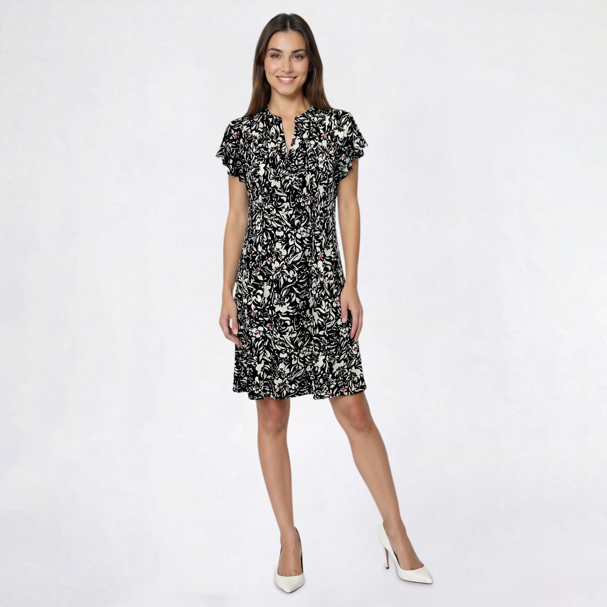 Womens Cocomo Flutter Sleeve Floral Pintuck Shift Dress