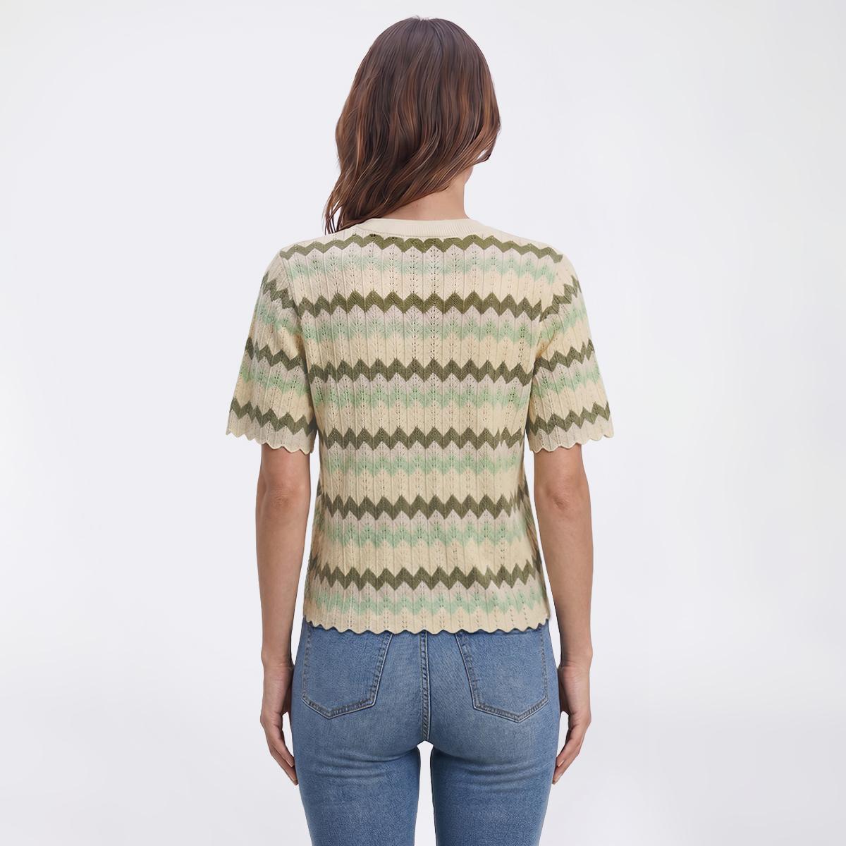 Womens Adrianna Papell Short Sleeve Chevron Stripe Sweater