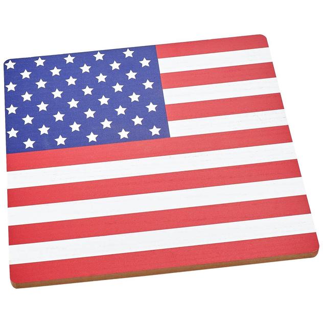 Home Essentials 14in Square American Flag Wood Lazy Susan