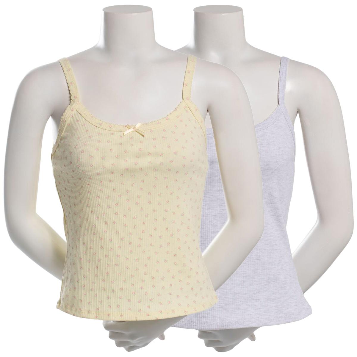 Juniors Pink Rose 2pk. Ribbed Lace Trim Camisoles - Yellow