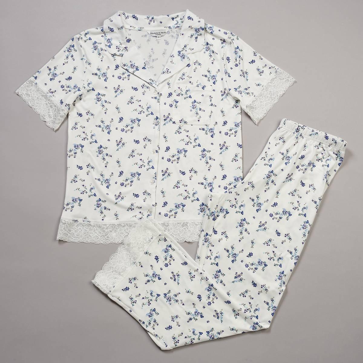 Womens Elizabeth & Nicole Short Sleeve Winter Blooms Pajama Set