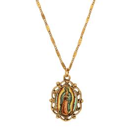 Symbols of Faith Gold Tone Our Lady of Guadalupe Oval Necklace