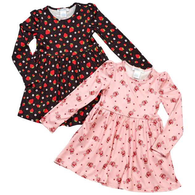Girls (4-6x) Emma & Elsa 2pk. Strawberry/Bear Long Sleeve Dresses
