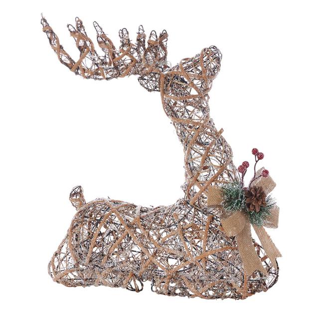 Seasonal LLC 32in. Pre-Lit Natural Rattan Sitting Reindeer