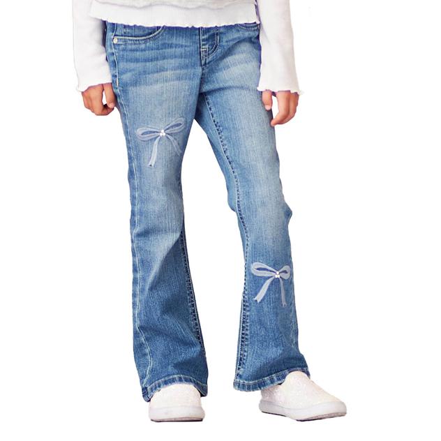 Girls (4-6x) Squeeze Embroidered Bow & Mini Pearl Flare Jeans