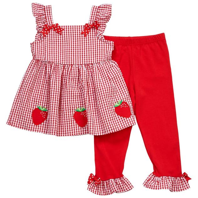 Girls (4-6x) Rare Editions Strawberry Seersucker Capri Set