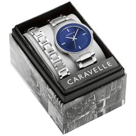 Carvelle by Bulova Mens Stainless Blue Dial Watch Box Set-43K101