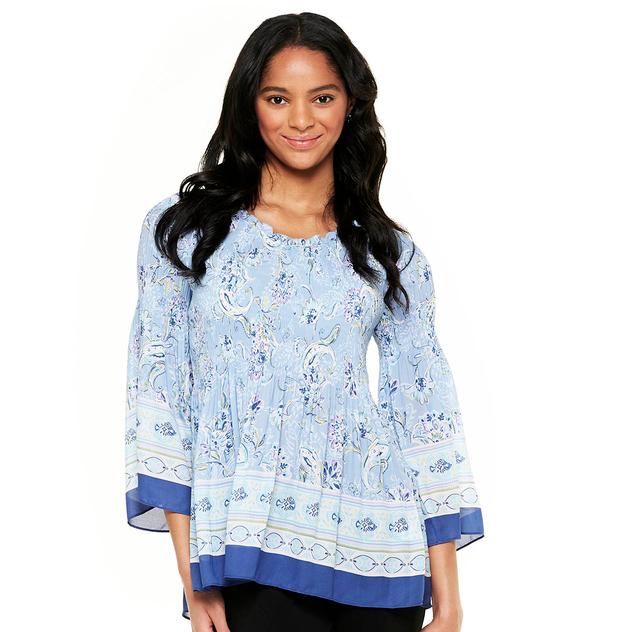 Womens Floral & Ivy 3/4 Sleeve V-Neck Pleater Paisley Blouse