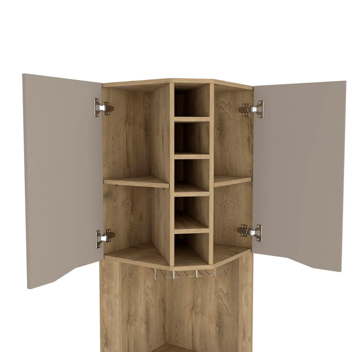 FM FURNITURE Lyla Macadamia Corner Bar Cabinet