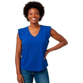 Womens Adrianna Papell Short Double Pleated Sleeve Solid Blouse